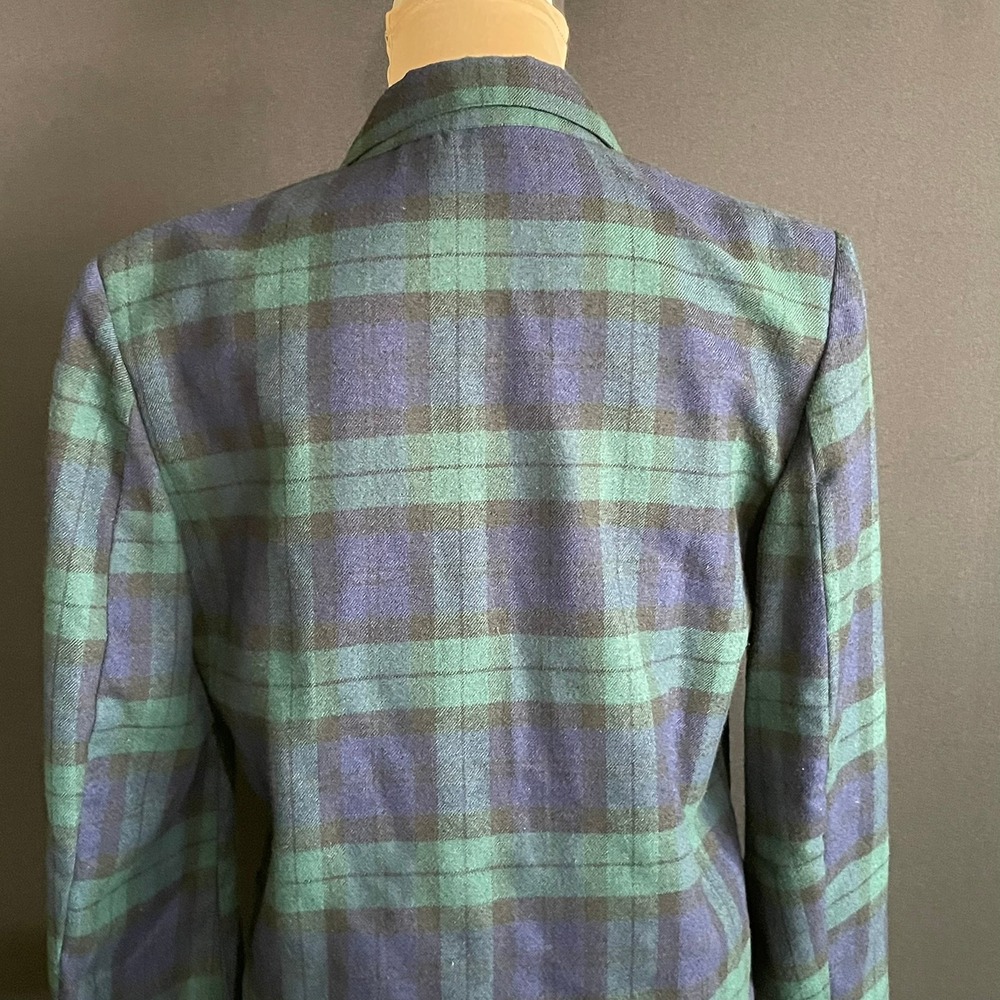 Unbranded Plaid Blazer Women S Green Blue Good Black Watch Tartan Made in Japan - Picture 5 of 6
